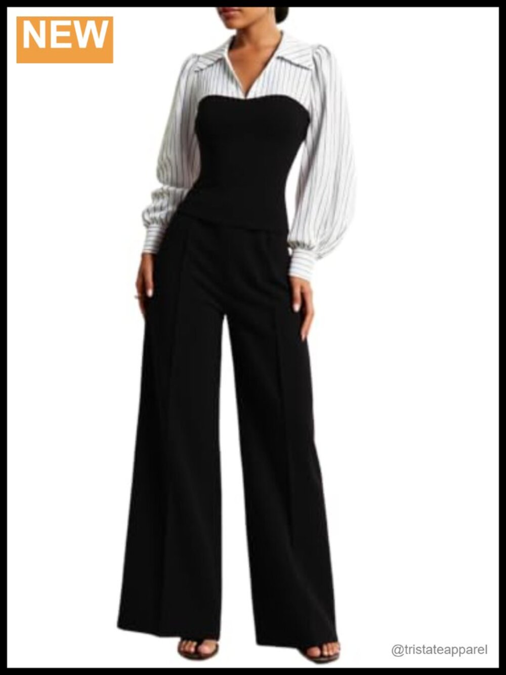 Women's 2 Piece Outfit V Neck Top Wide Leg Pants Set Casual Work
